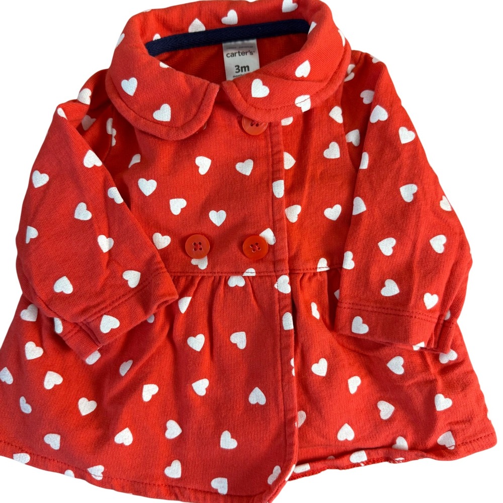 Carter's Baby Girl Red Heart Print Button Front Peplum Jacket 3M